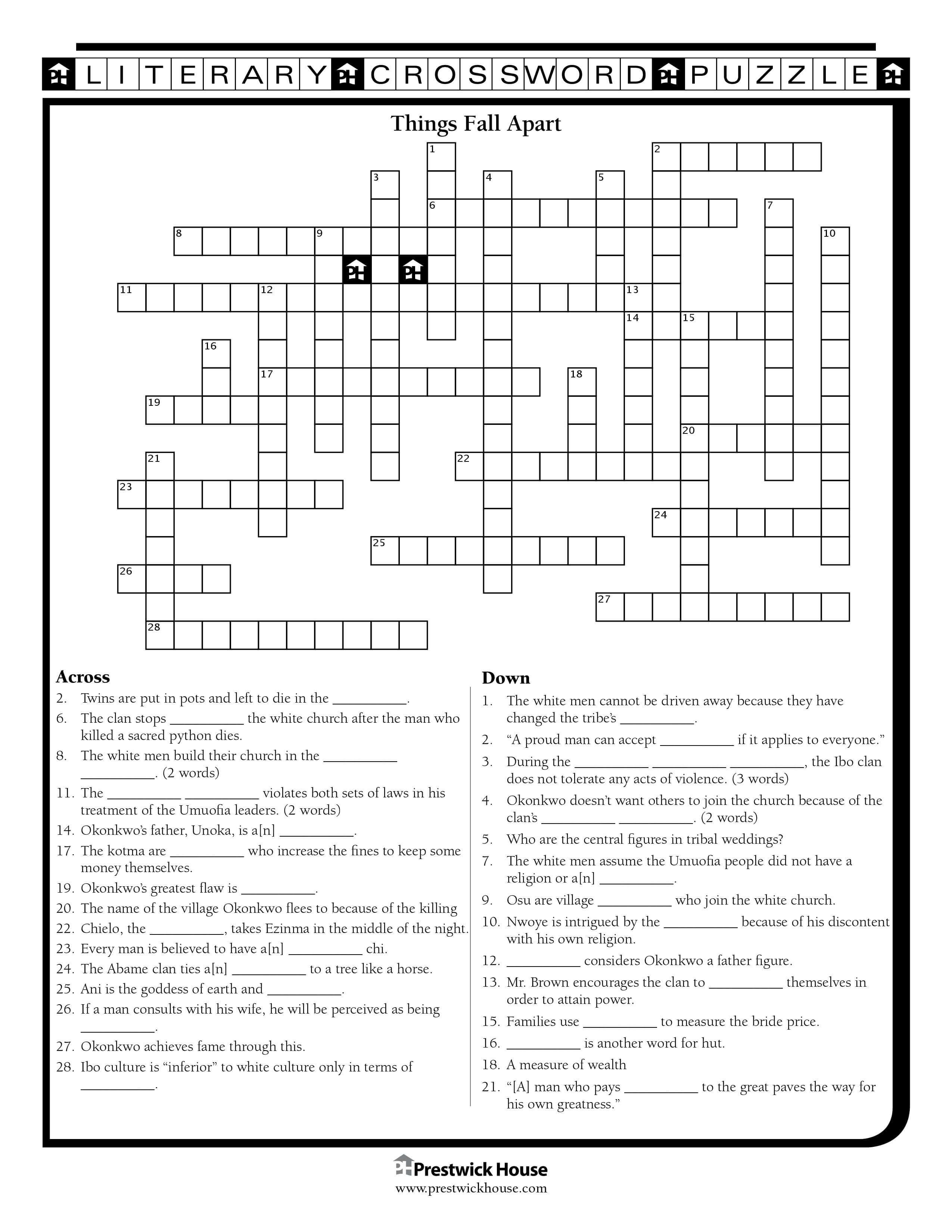 Free Crossword Puzzles English Teacher's Free Library Prestwick House